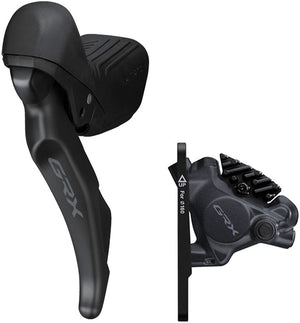 Shimano Brake/Shift Lever - Drop Bar Shimano GRX ST-RX610 Shift/Brake Lever BR-RX410 Hydraulic Disc Brake Caliper - Left/Front 2x Flat Mount Caliper BLK