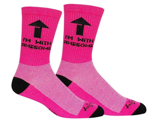 Sockguy Socks I'm With Awesome Pink / Men's L Women's XL Sockguy Performance Crew Socks Unisex